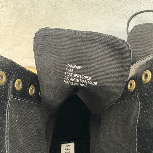 Steve Madden Carnaby Black Suede Lace-Up Platform Boots | Chunky Wooden Heel 6.5 - Picture 10 of 13